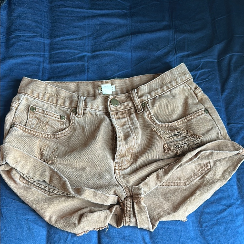 Women's Tan Distressed Shorts